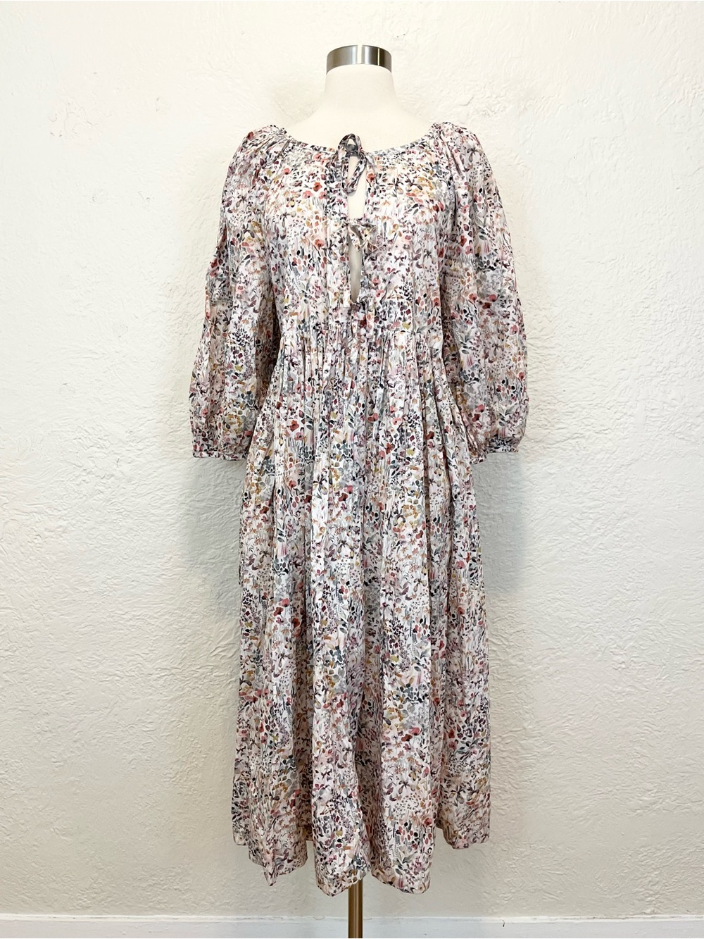OffOn Clothing Dress Midi Oversized Ivory White Floral Prairie Cottagecore OS